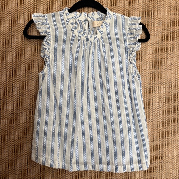 Isabella Sinclair Anthropologie Blue Stripe Ruffle Sleeve Top XS - Picture 3 of 6